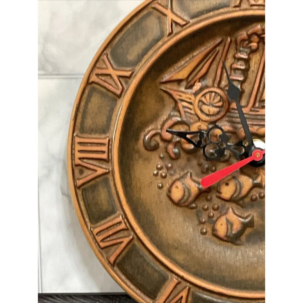 Unique Ceramic Fishing Boat Motif Wall Clock.8,5” Diameter